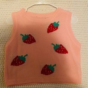 Round Neck Strawberry Sweater Vest Crop Shirt Top 🍓